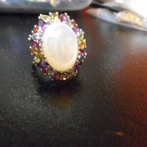 Ladies Large size Rhinestone Ring sz 10  I can't read the markings  ...